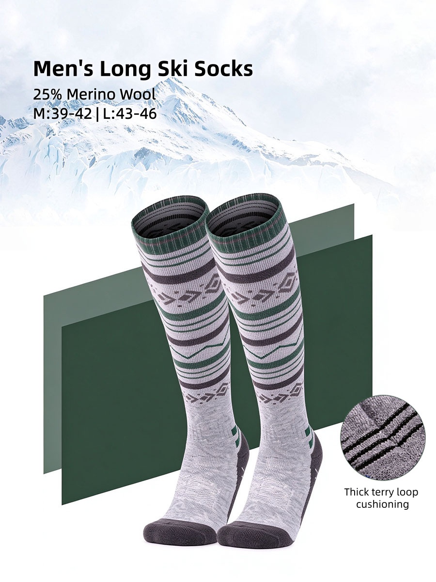 Men's New Merino Wool Ski Socks, Knee High Outdoor Terry Sole Thickened Professional Sports Socks (SO241)