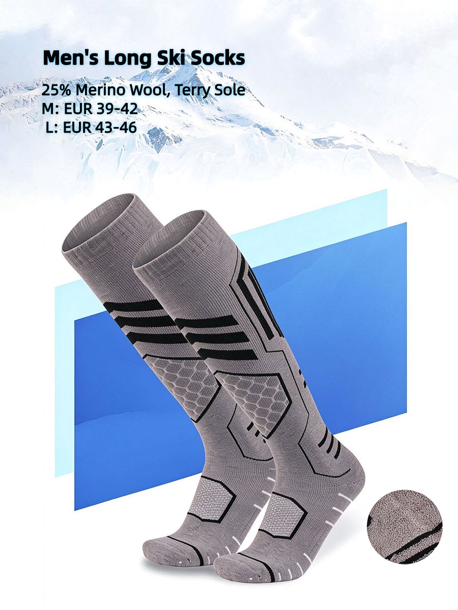 Winter Merino Wool Ski Socks for Men & Women, Knee High Outdoor Terry Sole Thickened Professional Sports Socks (SO240)
